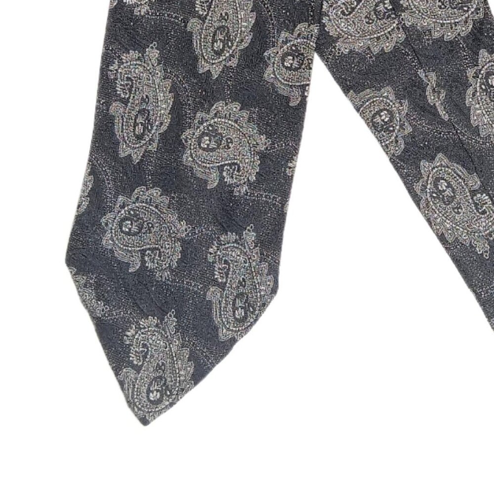 Hickey Freeman Silk Tie Men’s Long 62.5” Black Silver Paisley Designer Wide New